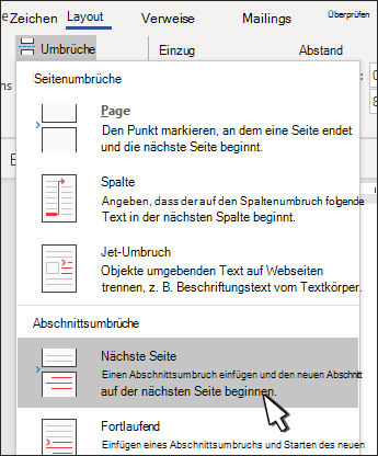 Abschnittsumbruch einfügen (microsoft)