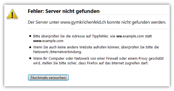 Fehler im 1. Teil der URL