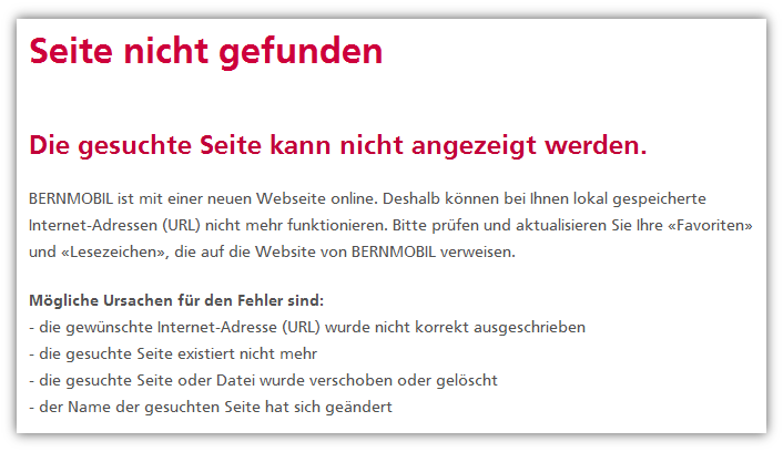 Fehler im 2. Teil der URL - Bern Mobil