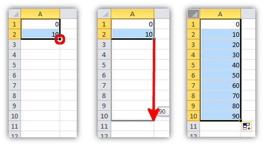 Automatisches Ausfüllen mit einer Differenz