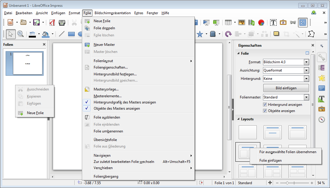 Folie einfügen und Layout wählen