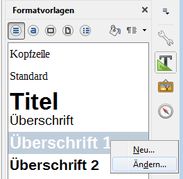 Anpassen der Absatzvorlage «Überschrift 1»