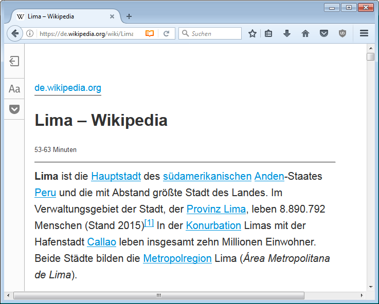 Leseansicht in Firefox, aktiviert über das orangefarbene Buch-Symbol in der Adressleiste