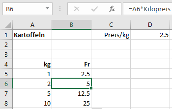 Verwenden von benannten Zellen in Formeln