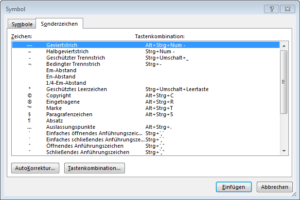 Formatierungszeichen einfügen