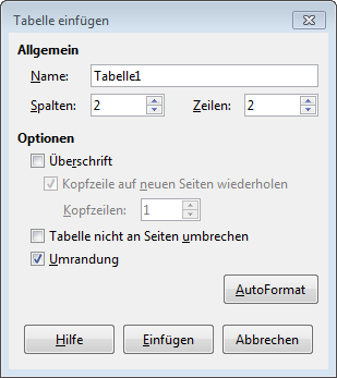 Tabelle einfügen