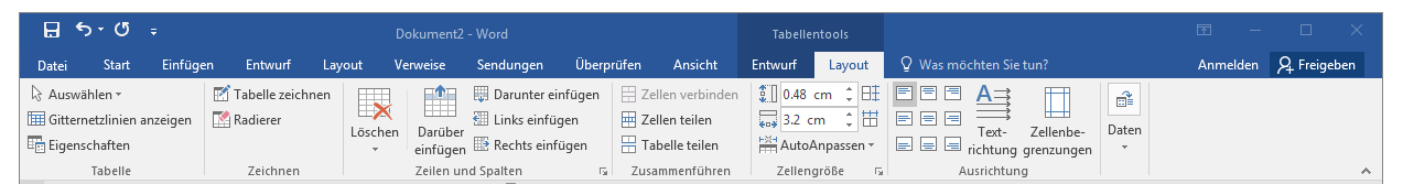 Tabellentools «Layout»