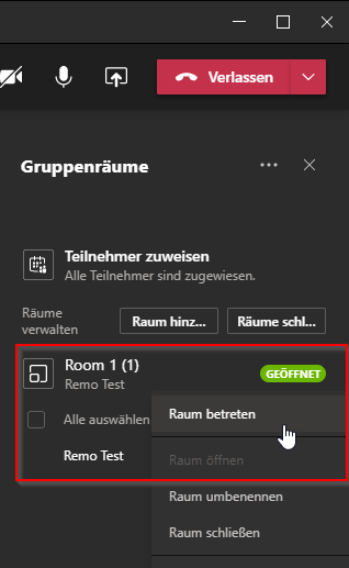 Gruppenräume betreten